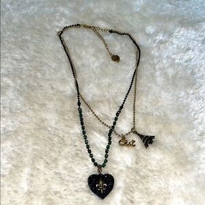 Betsey Johnson Gothic Black and Gold Heart Necklace